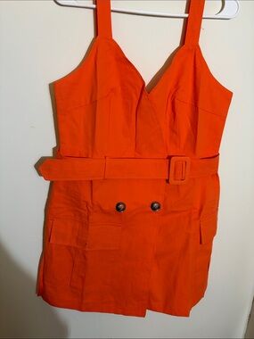 Tea n Cup Bright Orange Dress with Button Detail
